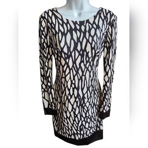 Cache Black White Print Bodycon Sequins Long Sleeves Vintage Dress Size 2
